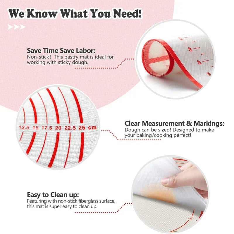 Easy Clean Silicone Baking Mat with Measure Marks