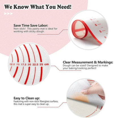 Easy Clean Silicone Baking Mat with Measure Marks