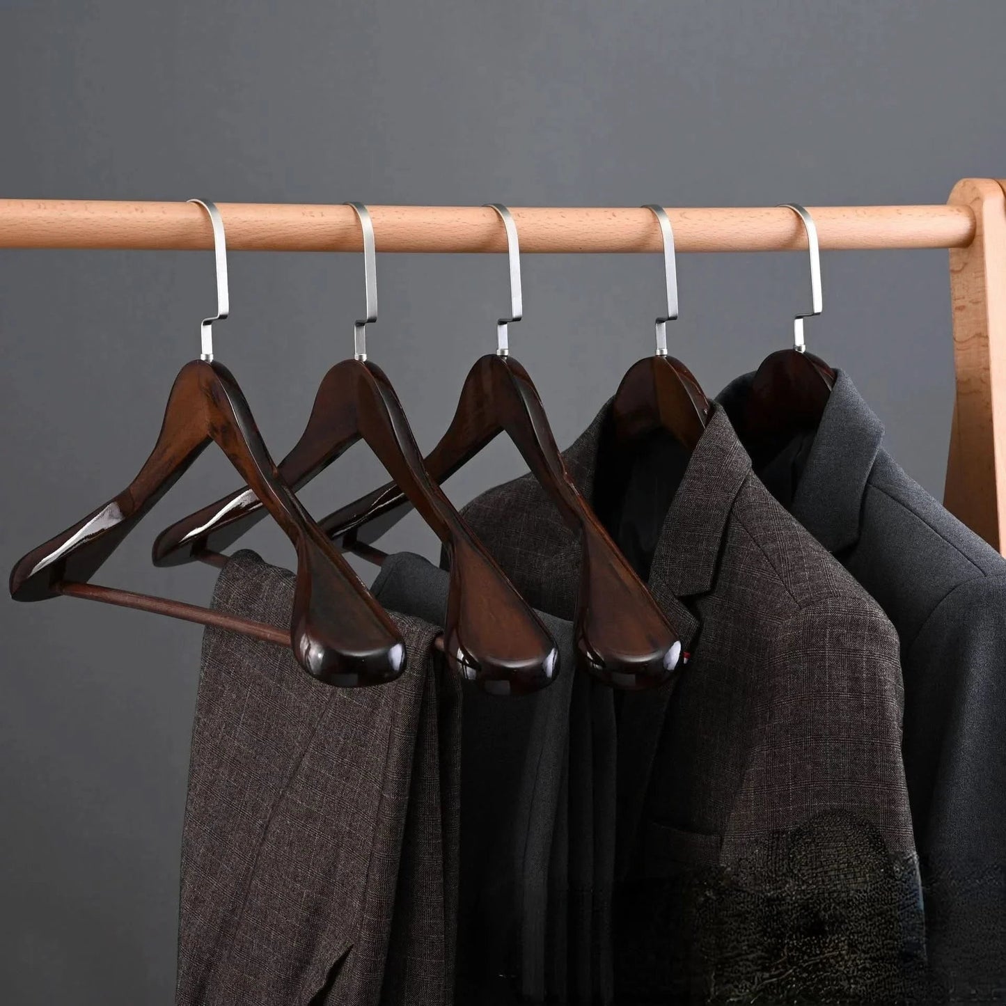 Premium Wooden Closet Hangers with Curved Hook