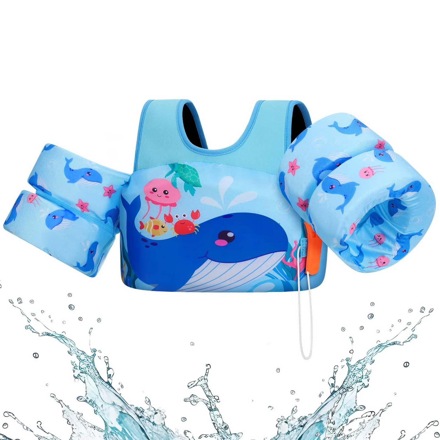 Children's Swim Vest with Arm Floats and Safety Whistle