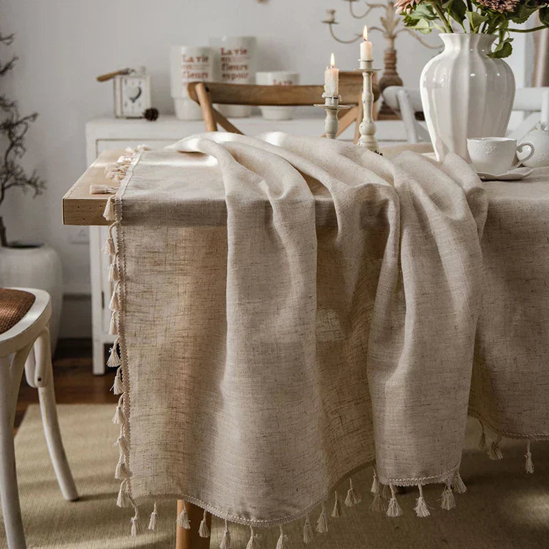 Soft Rectangular Tablecloth with Tassels for Dining Table - Cofik