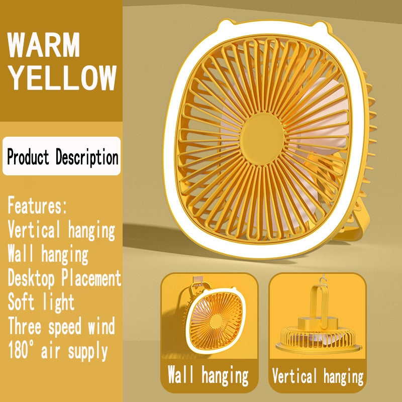 Portable Small LED Night Light USB Fan Cooler