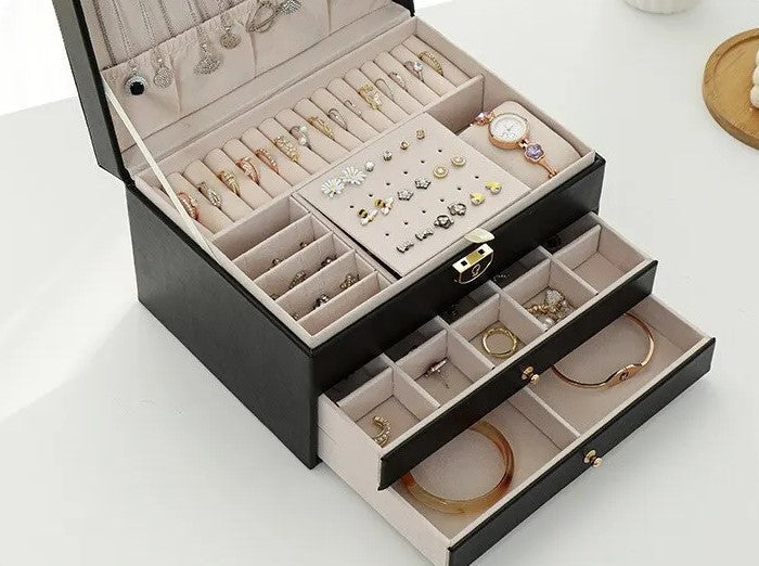 Secure Stackable Leather Jewellery Storage Box