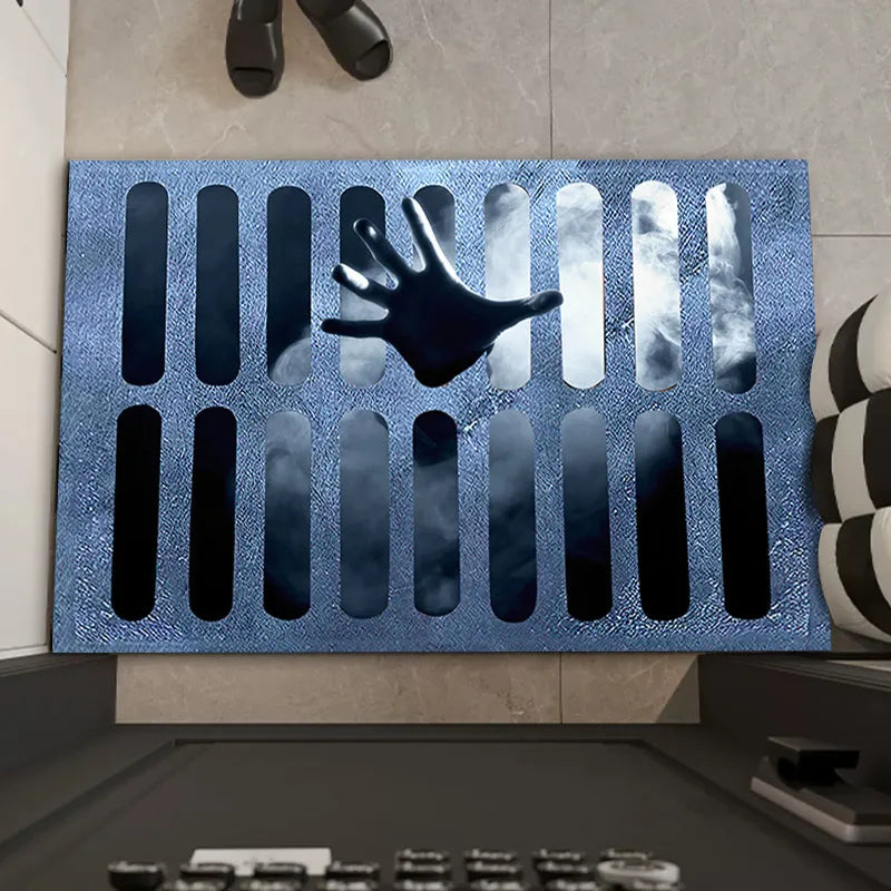 Spooky Welcome Mat with Pumpkin Ghost Design