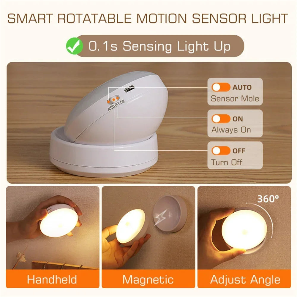 Automatic LED Nightlight - USB Rechargeable Bedside Lamp