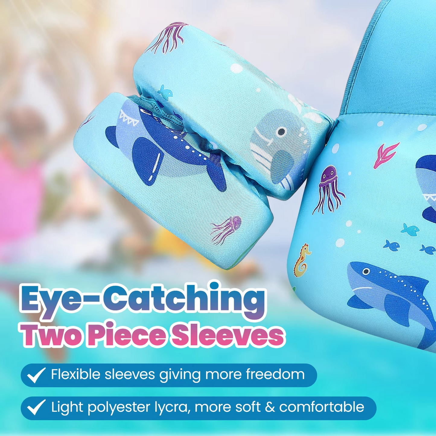 Children's Swim Vest with Arm Floats and Safety Whistle
