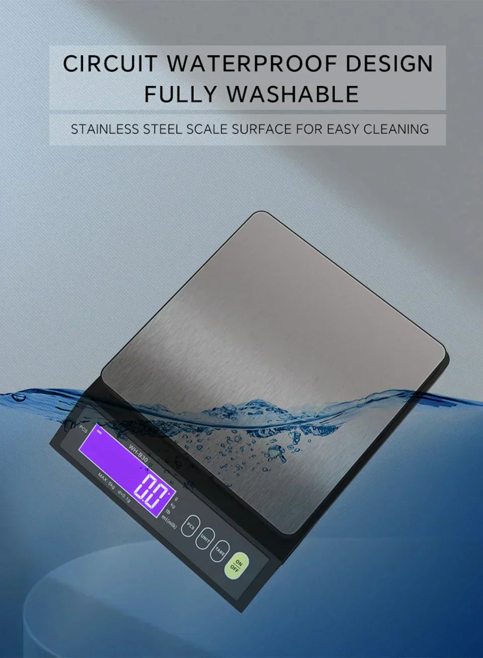 Accurate Digital Kitchen Scale, Waterproof Stainless Steel