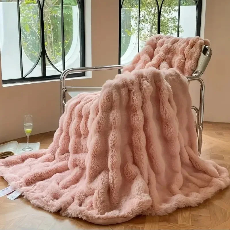 Plush Reversible Faux Fur Throw Blanket