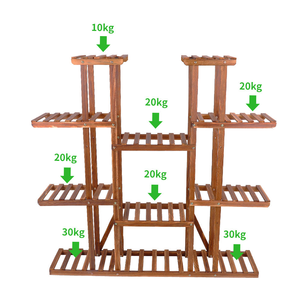 Tall 11-Level Wooden Plant Stand