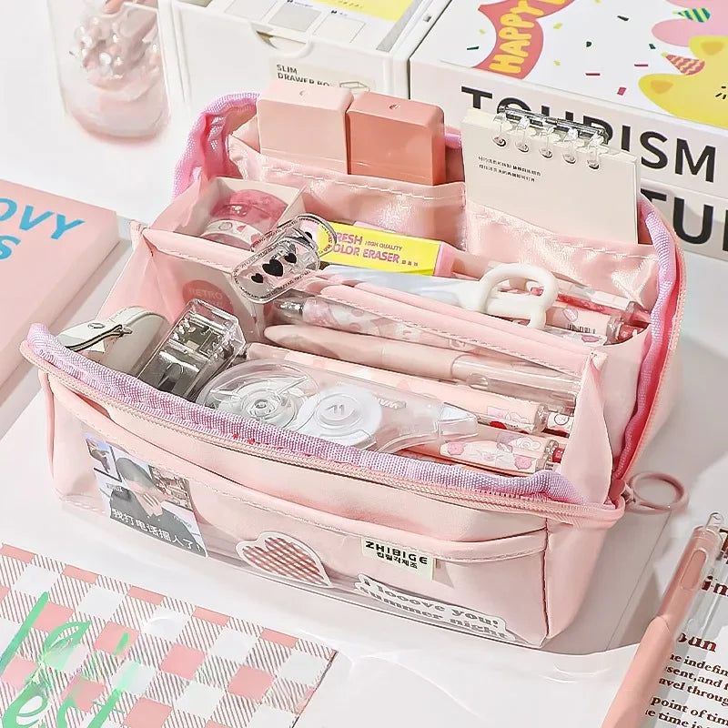 Clear Pencil Case with 10 Compartments for Kids