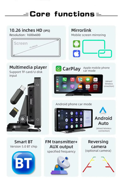 Premium 10.2 Inch Car Entertainment System with Wireless Connectivity