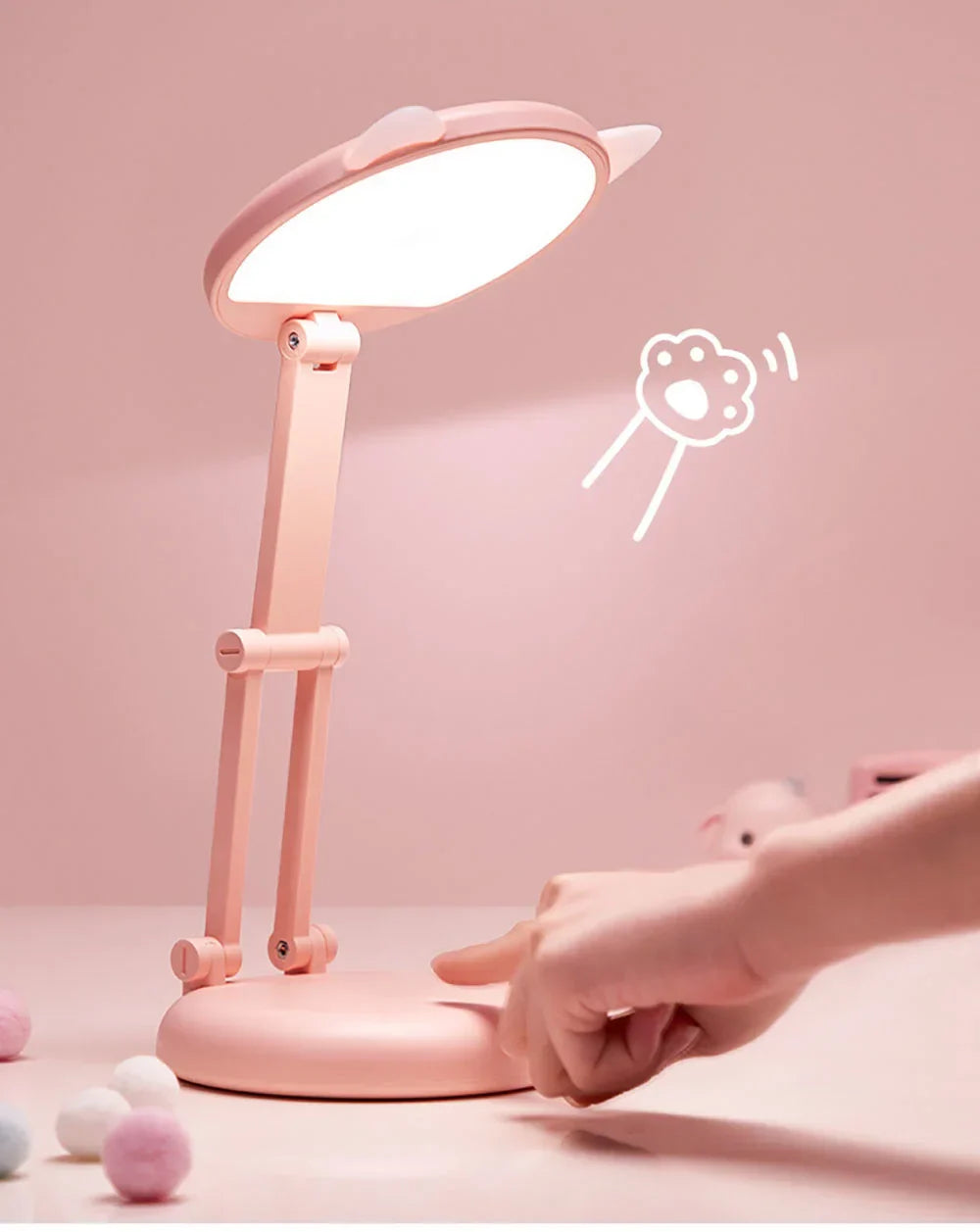Compact Pink Cat Ear Table Lamp