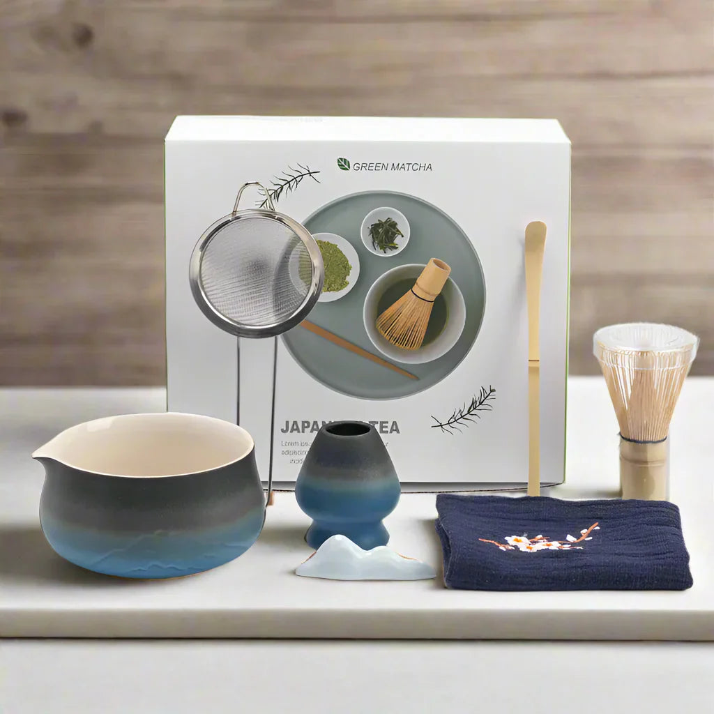Traditional Green Tea Ceramic Set with Bamboo Handle