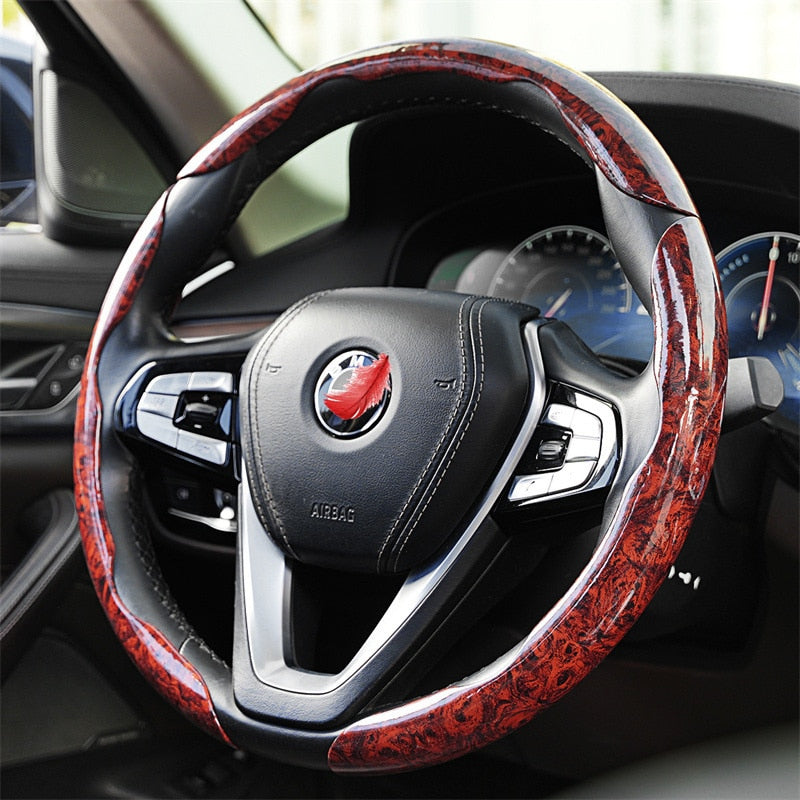 GripMax | Anti-Slip Wooden Pattern Steering Wheel Cover
