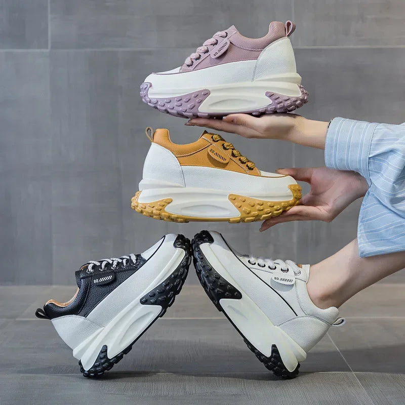 Low Heel Leather Platform Sneakers