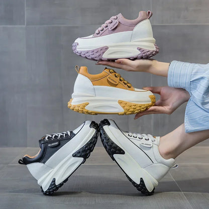 Low Heel Leather Platform Sneakers