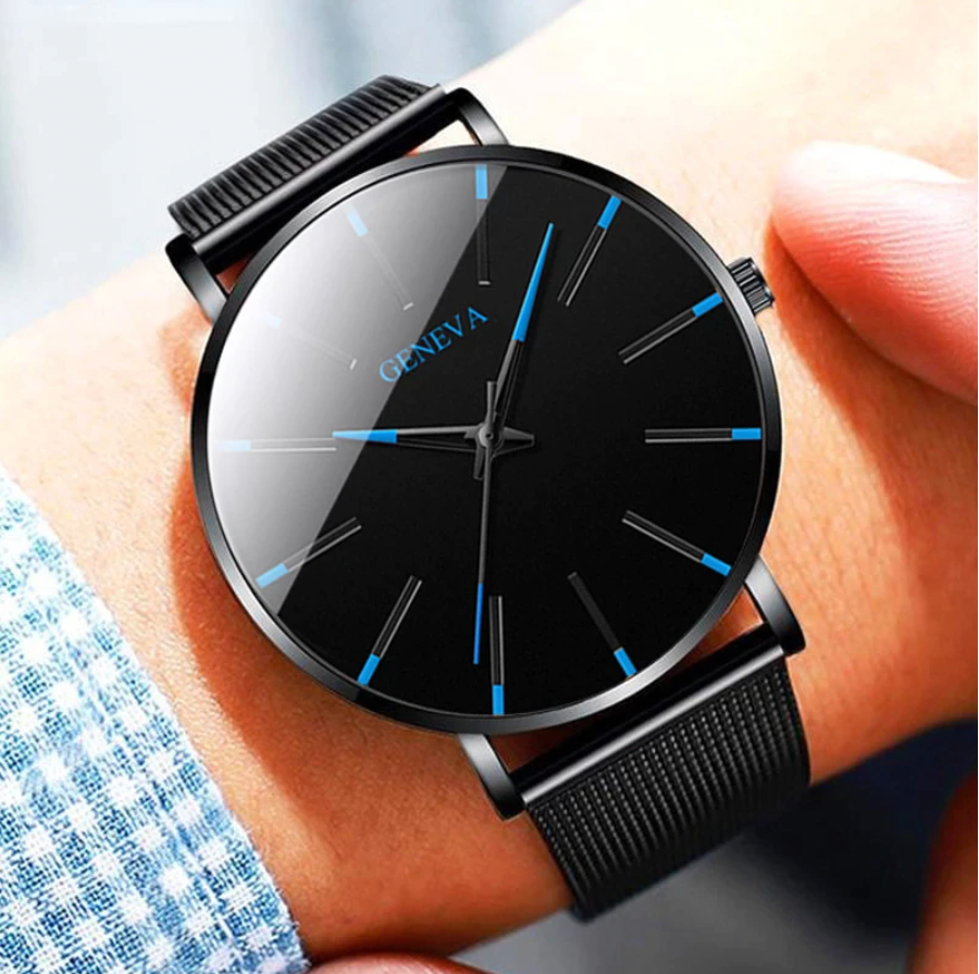 Slim Men's Leather Strap Watch