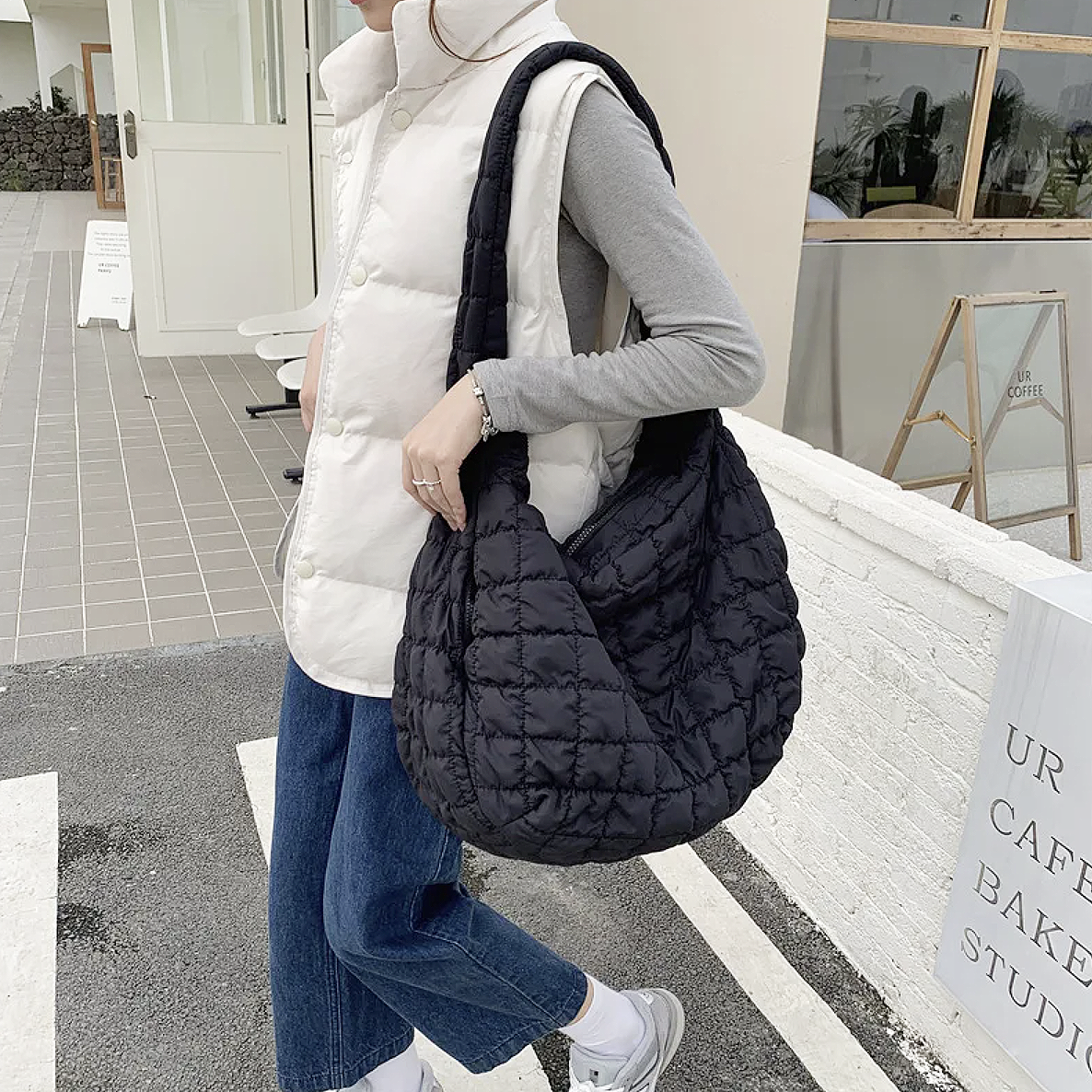 Large Crossbody Quilted Tote Bag