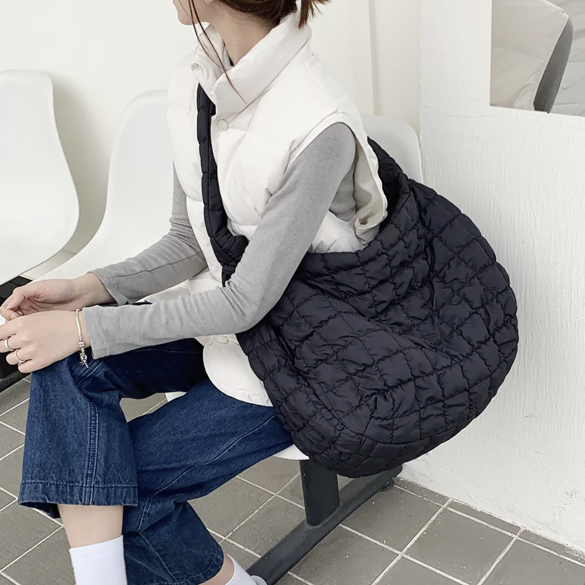 Large Crossbody Quilted Tote Bag
