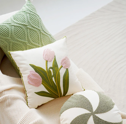 Colorful Floral Embroidered Pillow Case