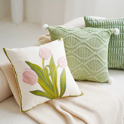 Colorful Floral Embroidered Pillow Case
