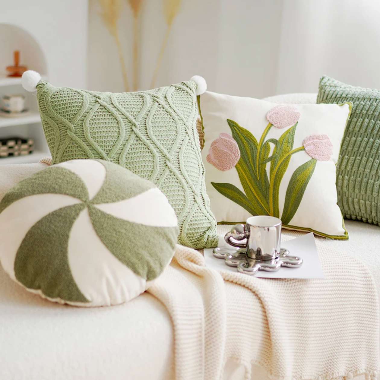 Colorful Floral Embroidered Pillow Case - Cofik