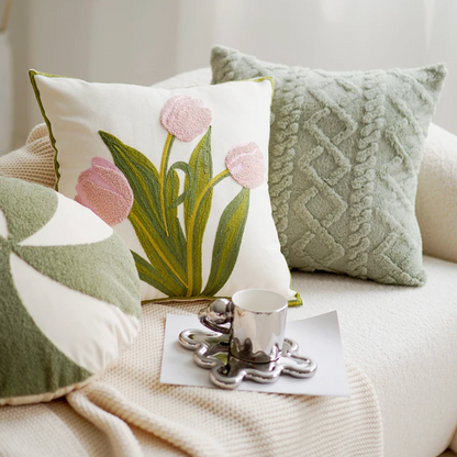 Colorful Floral Embroidered Pillow Case