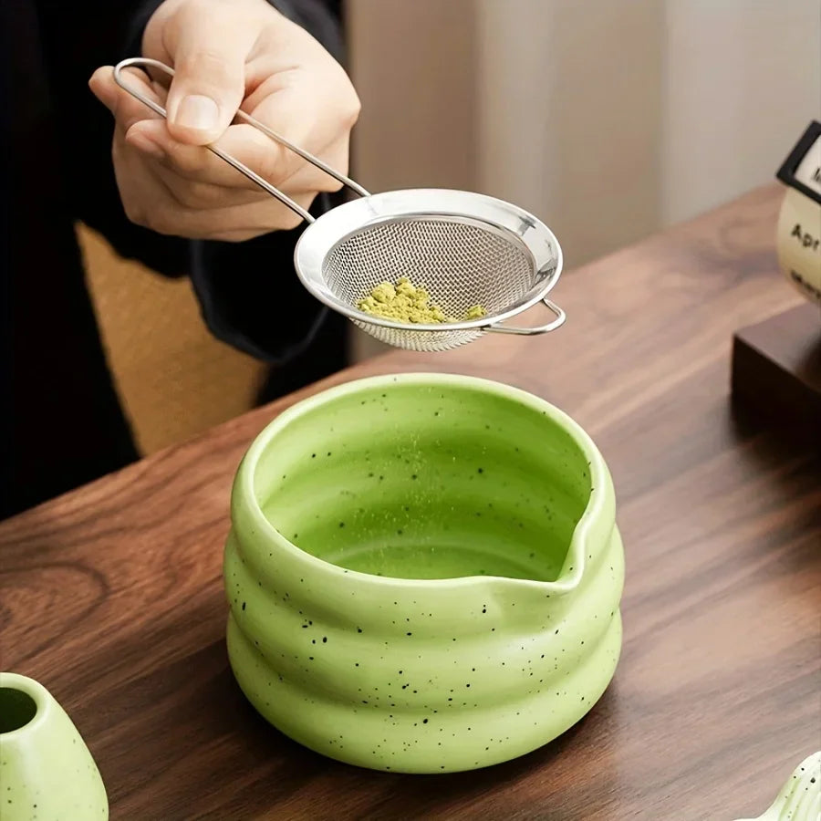 Authentic Green Tea Ceramic Bowl 4.5 Inch Traditional Style