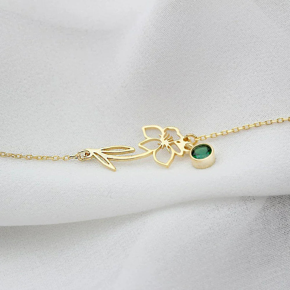 Delicate Birthstone Flower Chain Bracelet