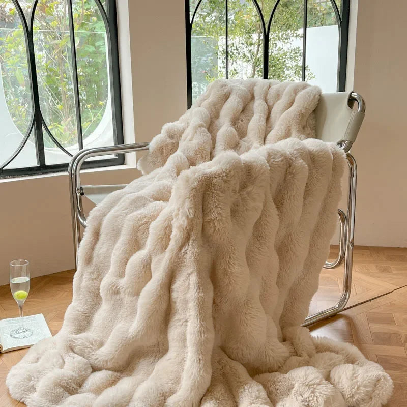 Plush Reversible Faux Fur Throw Blanket