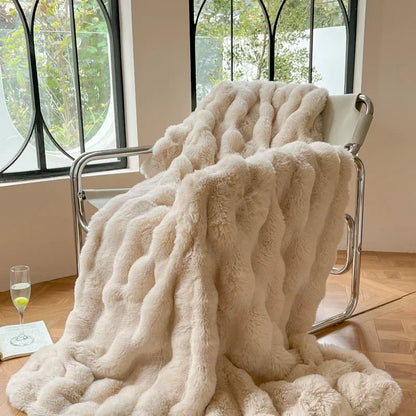 Plush Reversible Faux Fur Throw Blanket