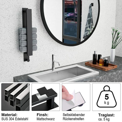 Sleek Adhesive Wall Towel Holder in Silver and Black