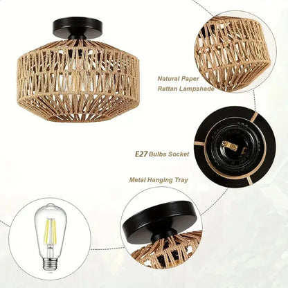 Natural Bamboo Pendant LED Ceiling Lamp