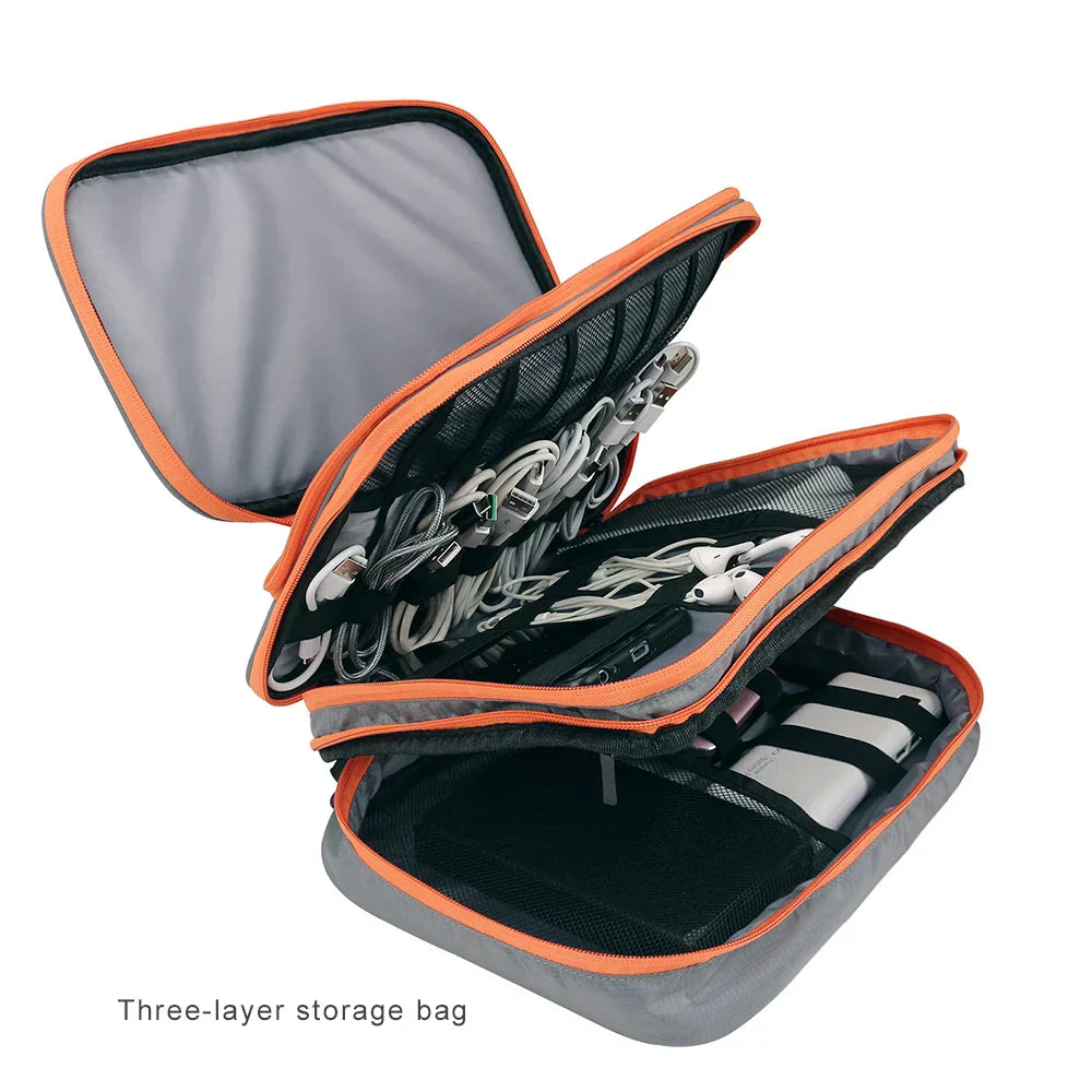 Premium Electronics Travel Case | 3 Layer Cable Organizer Bag