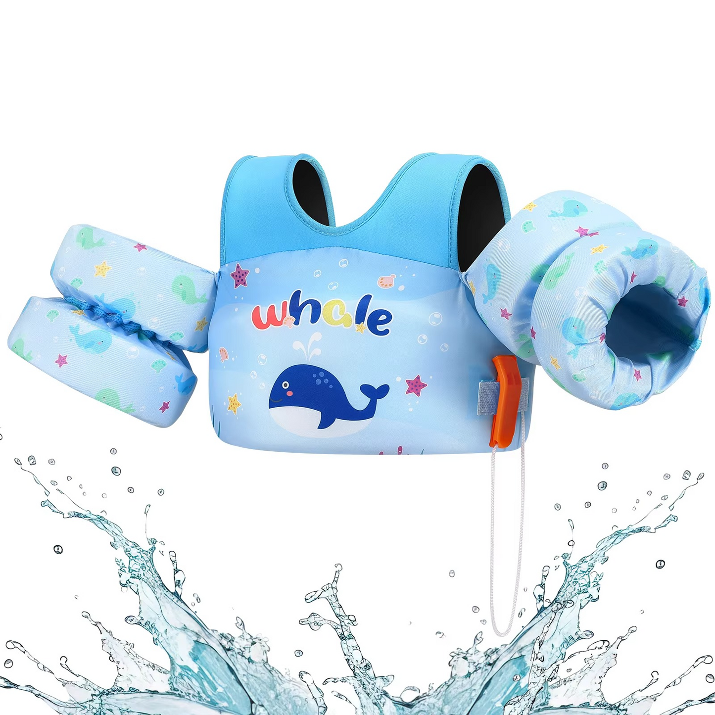Children's Swim Vest with Arm Floats and Safety Whistle