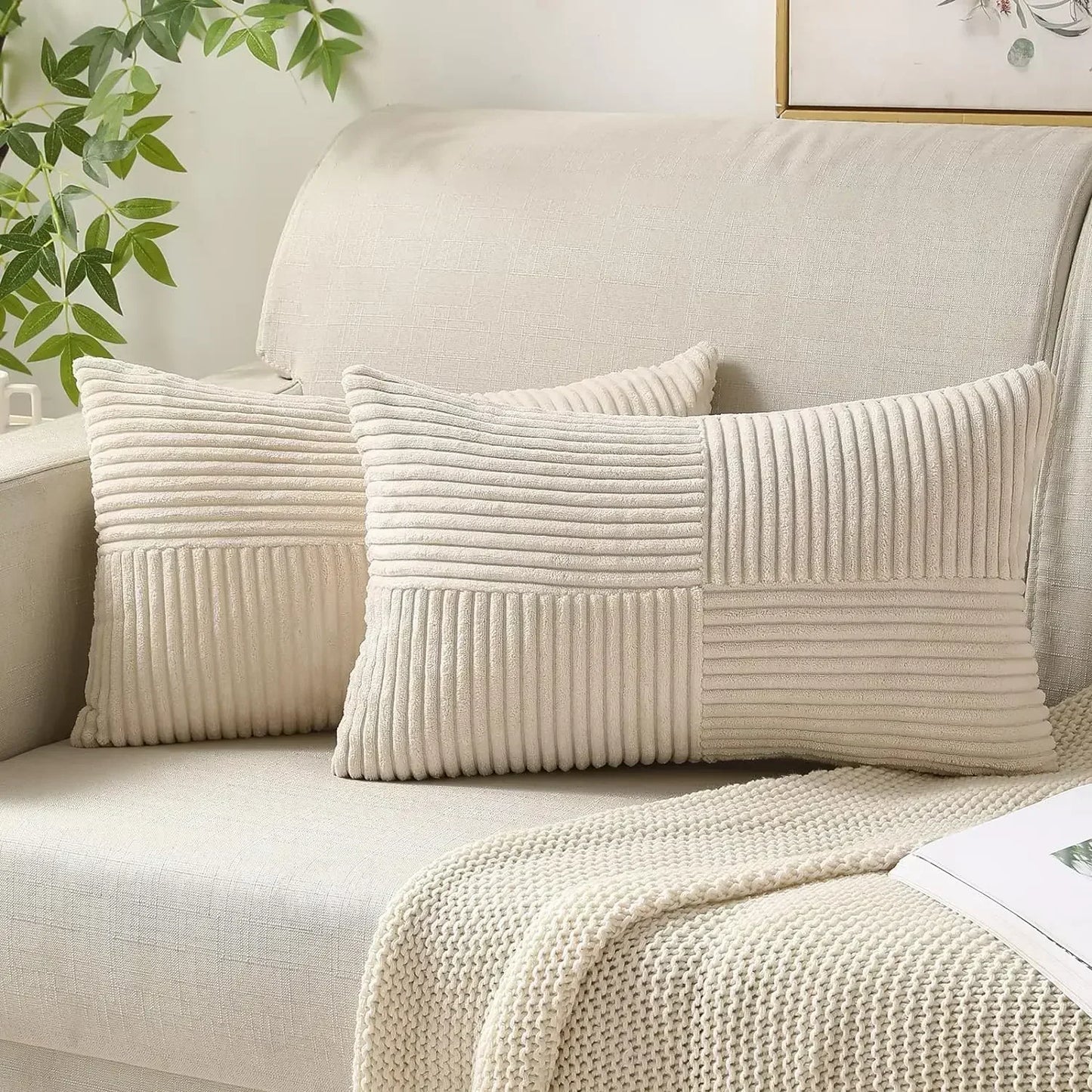 Soft Corduroy Striped Pillow Covers Set