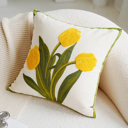 Colorful Floral Embroidered Pillow Case