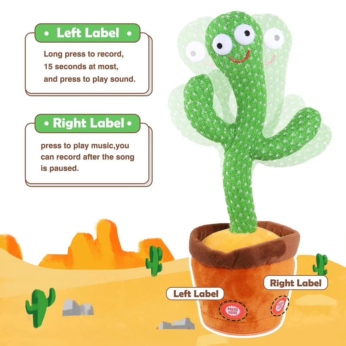 Fun Musical Dancing Cactus Soft Toy with 120 Songs