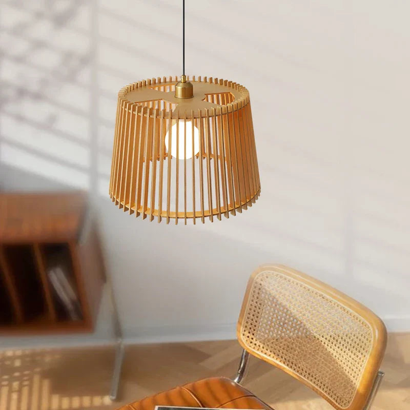 Rustic Wooden Hanging Cage Lamp