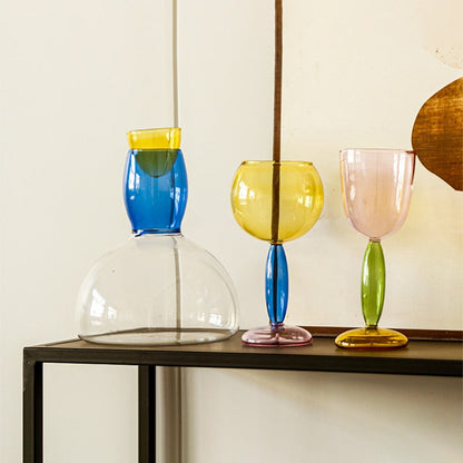 Colorful Glass Chalice and Carafe Set