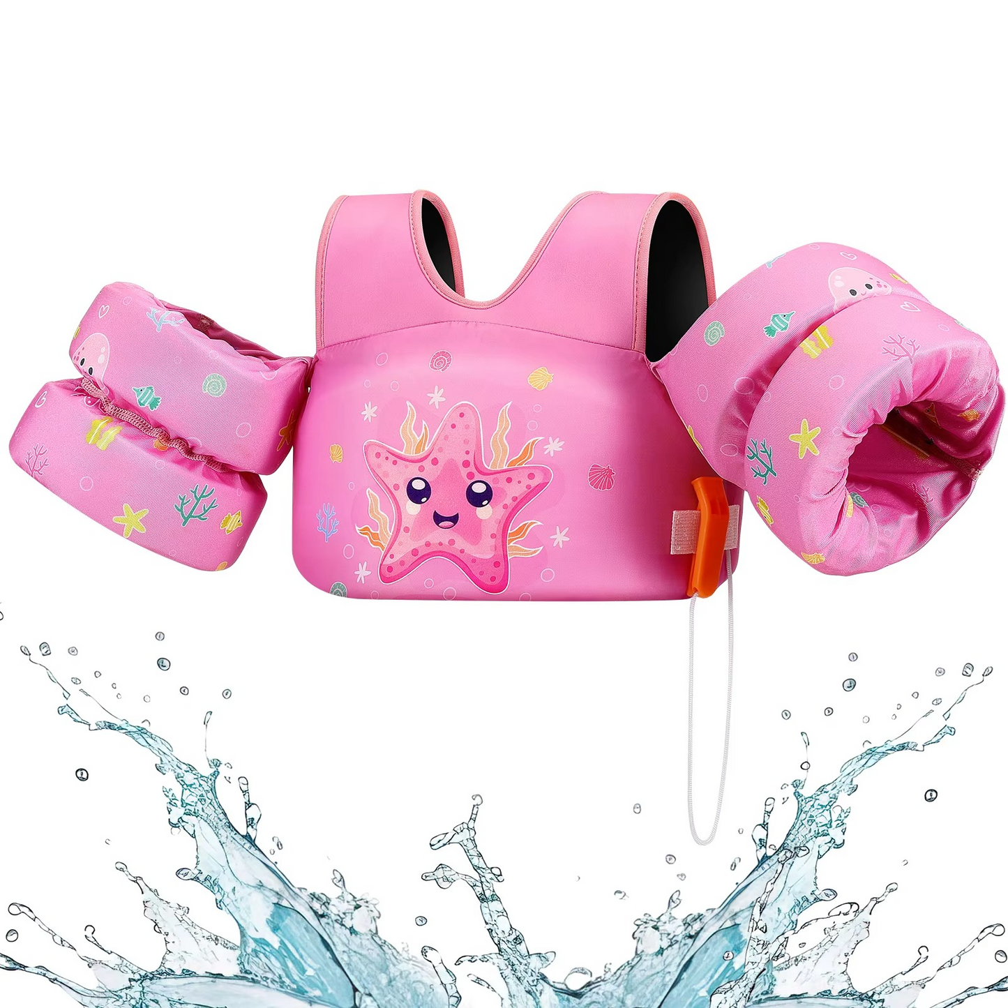Children's Swim Vest with Arm Floats and Safety Whistle