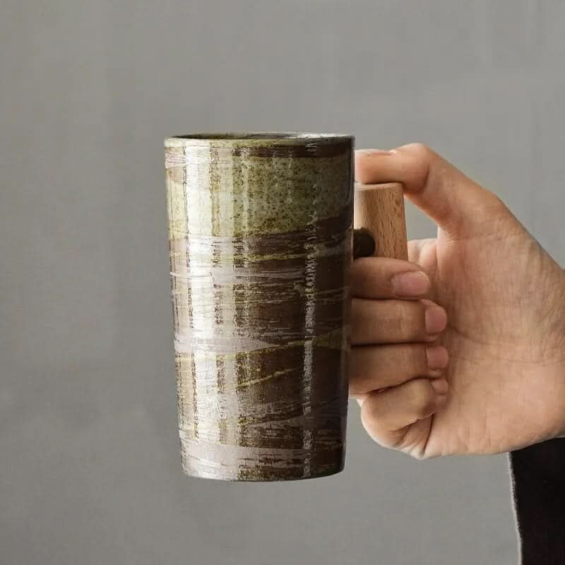 Artisan Coffee Mug with Wooden Grip