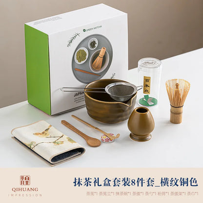 Green Tea Ceramic Set 8 Piece with Bamboo Whisk