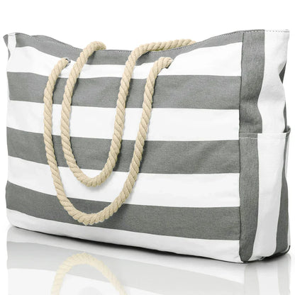 Stylish Striped Beach Tote Bag with Zipper