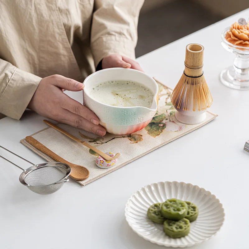Green Tea Ceramic Set 8 Piece with Bamboo Whisk
