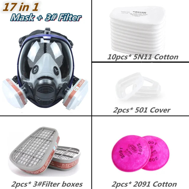 Protec | Full Face Respirator Mask with Fog-Free Lens and Air Filters