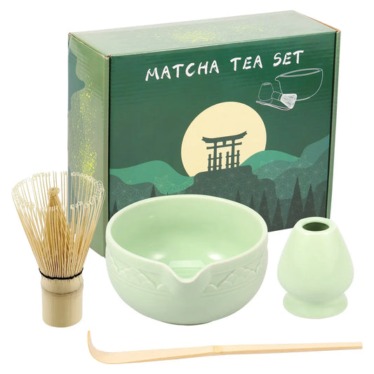 Japanese Tea Set 5-Piece Ceramic Bowl Whisk Holder Spoon - Cofik