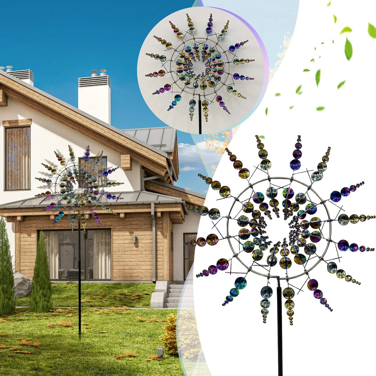 Solar Powered Metal Wind Spinner Garden Decor