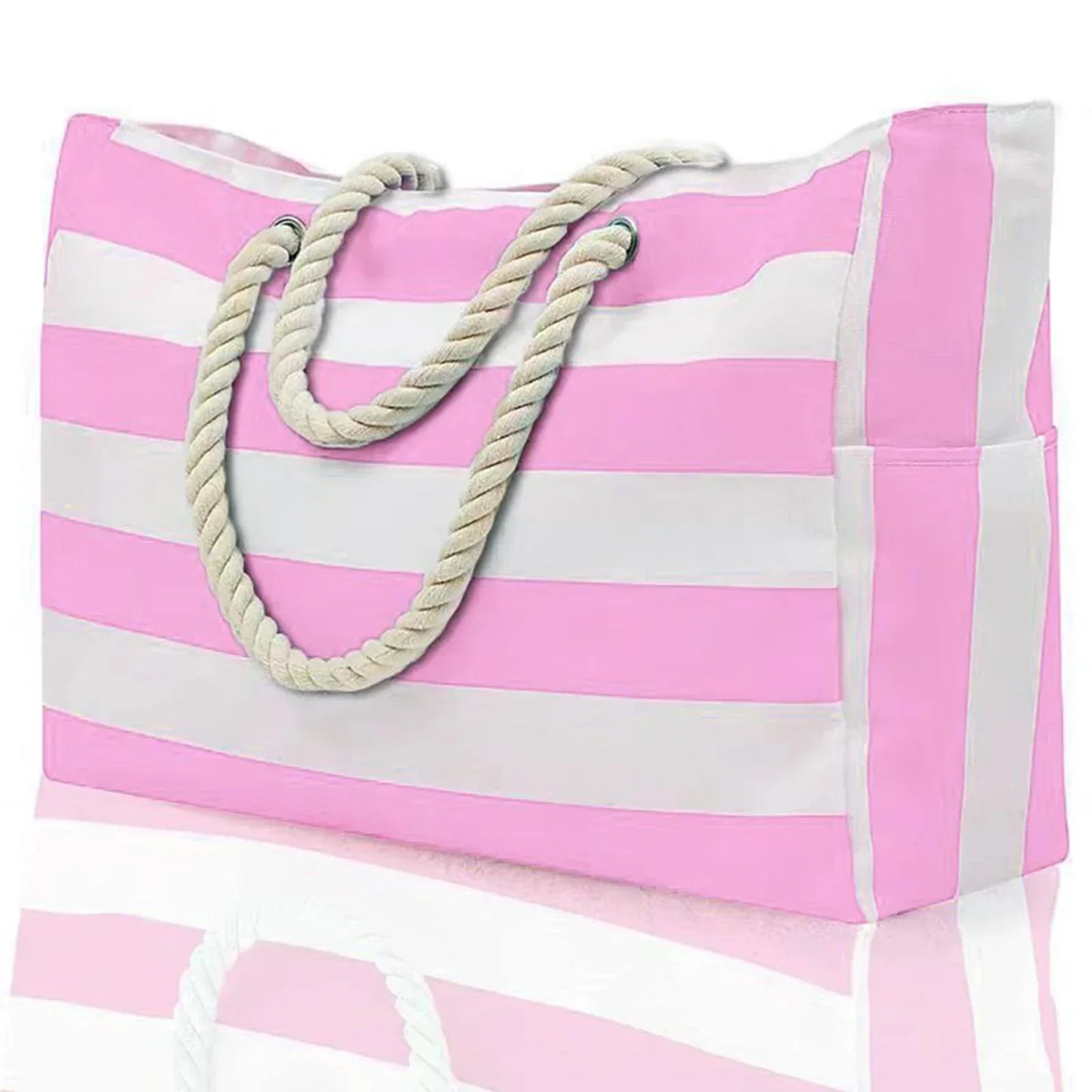 Stylish Striped Beach Tote Bag with Zipper