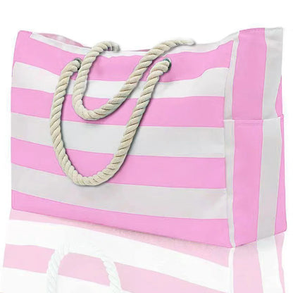 Stylish Striped Beach Tote Bag with Zipper